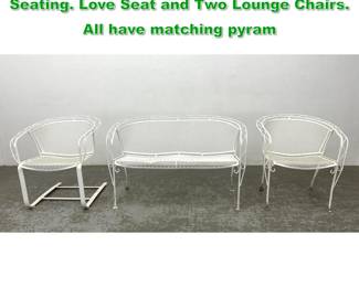 Lot 1335 3pc Vintage Iron Outdoor Furniture Seating. Love Seat and Two Lounge Chairs. All have matching pyram