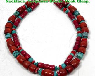 Lot 1549 Double Strand Colored Bead Necklace. Turquoise Beads. Hook Clasp. 