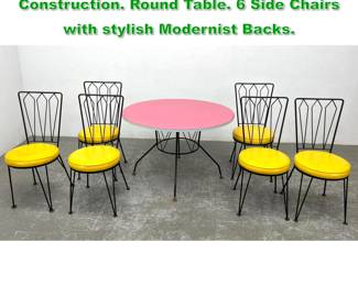 Lot 1426 7pc Cafe Dining Set. Iron Rod Construction. Round Table. 6 Side Chairs with stylish Modernist Backs.