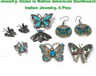 Lot 1474 7pc Silver Turquoise Butterfly Bug Jewelry. Some is Native American Southwest Indian Jewelry. 4 Pins