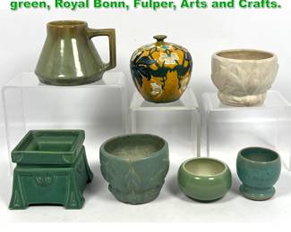 Lot 1720 7pcs Vintage pottery. Weller mat green, Royal Bonn, Fulper, Arts and Crafts.