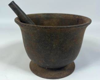 Lot 1718 Vintage Iron Mortar and Pestle. 