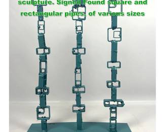 Lot 1315 JOE SELTZER Teal Towers table sculpture. Signed Found square and rectangular pipes, of various sizes
