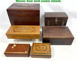 Lot 1729 6pcs Vintage Boxes and Humidor. 1 Music box and some inlaid. 