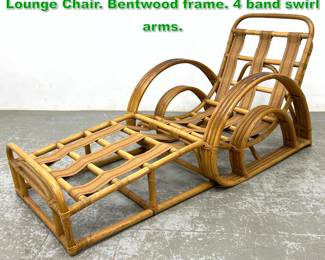 Lot 1366 Vintage Wicker Rattan Chaise Lounge Chair. Bentwood frame. 4 band swirl arms.