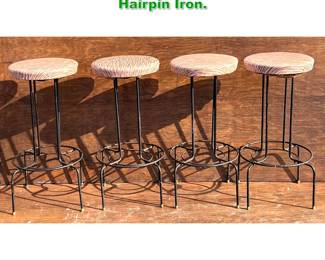 Lot 1383 Set 4 Weinberg style Bar Stools. Hairpin Iron. 