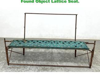 Lot 1348 Unfinished Artisan Bench with Found Object Lattice Seat.