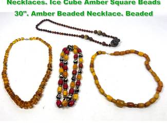 Lot 1490 4pc Dramatic Ethnic Beaded Necklaces. Ice Cube Amber Square Beads 30. Amber Beaded Necklace. Beaded