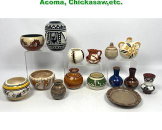 Lot 1616 15pcs American Pottery. Pawnee, Acoma, Chickasaw,etc.