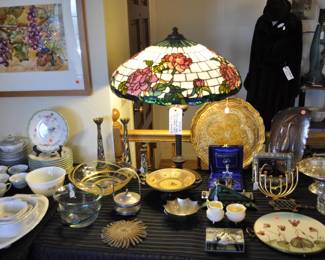 1910's Wilkinson bronze table lamp with Tiffany Style leaded/stained glass shade