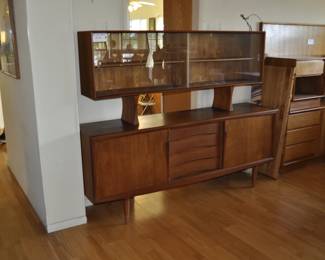 1960's Danish teak credenza with glass display above