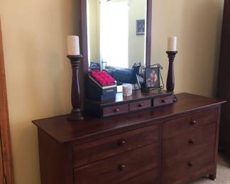 KING BEDROOM SET BY ETHAN ALLEN, DRESSER WITH MIRROR