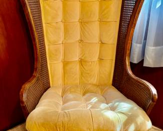 Vintage Tufted Velvet Cane Wingback Chair