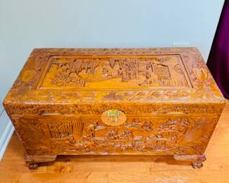Late 19th Century Antique Chinese Carved Trunk MINT with 2 locks