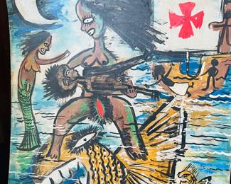  Luis Rosaenzis folk painting Cuban  born artist. 