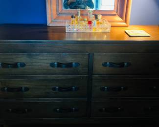 Arhaus Treamont cabinet with leather handles. 