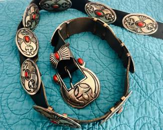 Ernest Roy Begay, Diné Silversmith. Sterling coral belt. 