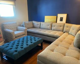 Like new Arhaus furniture sectional couch, padded coffee table. 