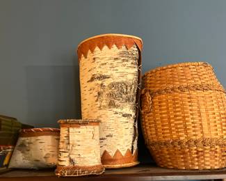 Vintage Native American Indian birch bark baskets.
