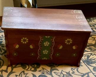 Trunk with Pennsylvania Dutch painting, marked Phoenix on bottom