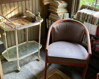 Magazines , books, tea cart, side chairs