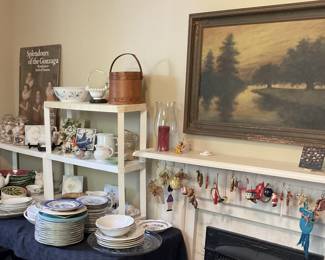 Lots of China, ornaments, A. J. Drysdale painting.