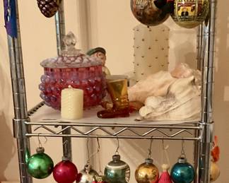 Ornaments, opalescent covered bowl