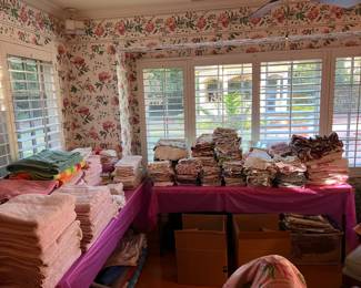 Lots and lots of towels and sheets.  