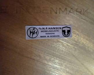 This is the label for H. P. Hansen piece of Danish Modern furniture.