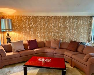 A dusty rose 1980s four piece sectional by Silvercrest out of North Carolina. 