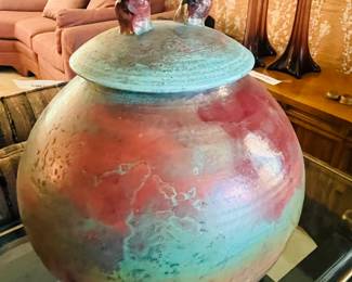 A large Raku I just made ceramics pot signed. 