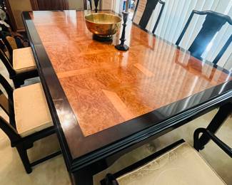 Century Furniture Chinoiserie Black Lacquer & Burlwood Dining Set