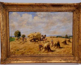 "Gathering the Hay" large original oil by Oldra Vlach ( 1886-1956) listed artist