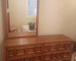 Mid-century modern bedroom set, Queen, with nightstand and dresser.