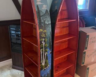 2 canoe row boat book shelves wooden
