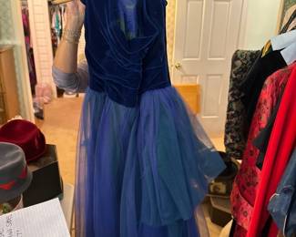 blue velvet 1950s gown