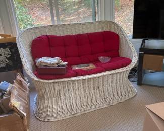 white wicker love seat