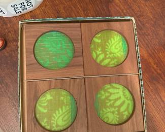 70s vintage wood and green coasters