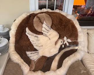 peace dove fur rug round 70s