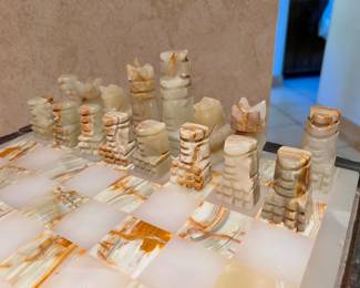 Vtg. Marble chess table w/drawers on each side for the chess pieces 