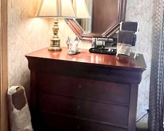 National Mt. Airy - King bed & mattress w/matching tall dresser, 2 ex-large night stands, TV/clothes armoire & ladies dresser 