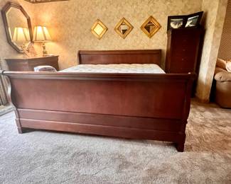 National Mt. Airy - King bed & mattress w/matching tall dresser, 2 ex-large night stands, TV/clothes armoire & ladies dresser 