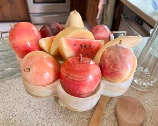 another view - Vtg. Marble fruit w/Marble bowl 