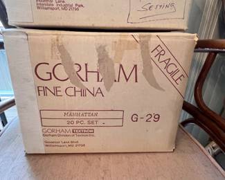 Gorham Manhattan fine china. 7pc setting for 12 plus serving platter, bowl & Cream and sugar