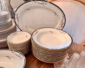 Gorham Manhattan fine china. 7pc setting for 12 plus serving platter, bowl & Cream and sugar