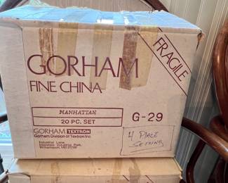 Gorham Manhattan fine china. 7pc setting for 12 plus serving platter, bowl & Cream and sugar