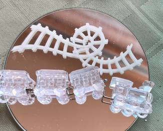 Swarovski 4pc  Crystal Train and mirror w/Railroad track design