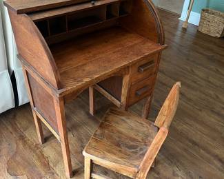 Vintage Child’s Roll Top Desk and chair