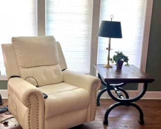 Leather Power Lift Recliner Chair with Footrest, Reclining Chair with Remote Control, Studded and Tufted Detailing