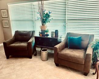 Pair of Cindy Crawford Home Brown Microfiber Chairs